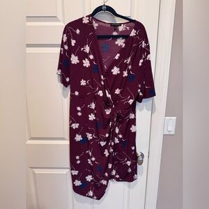 Banana Republic Burgundy Floral Scoop-Neck with a faux wrap dress